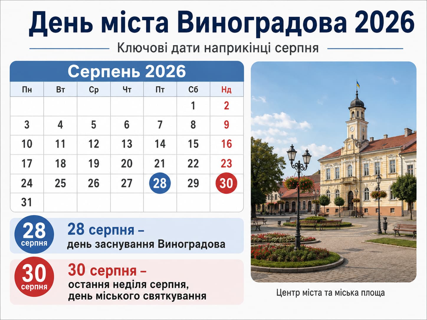 Дати святкування Дня міста Виноградів у 2026 році